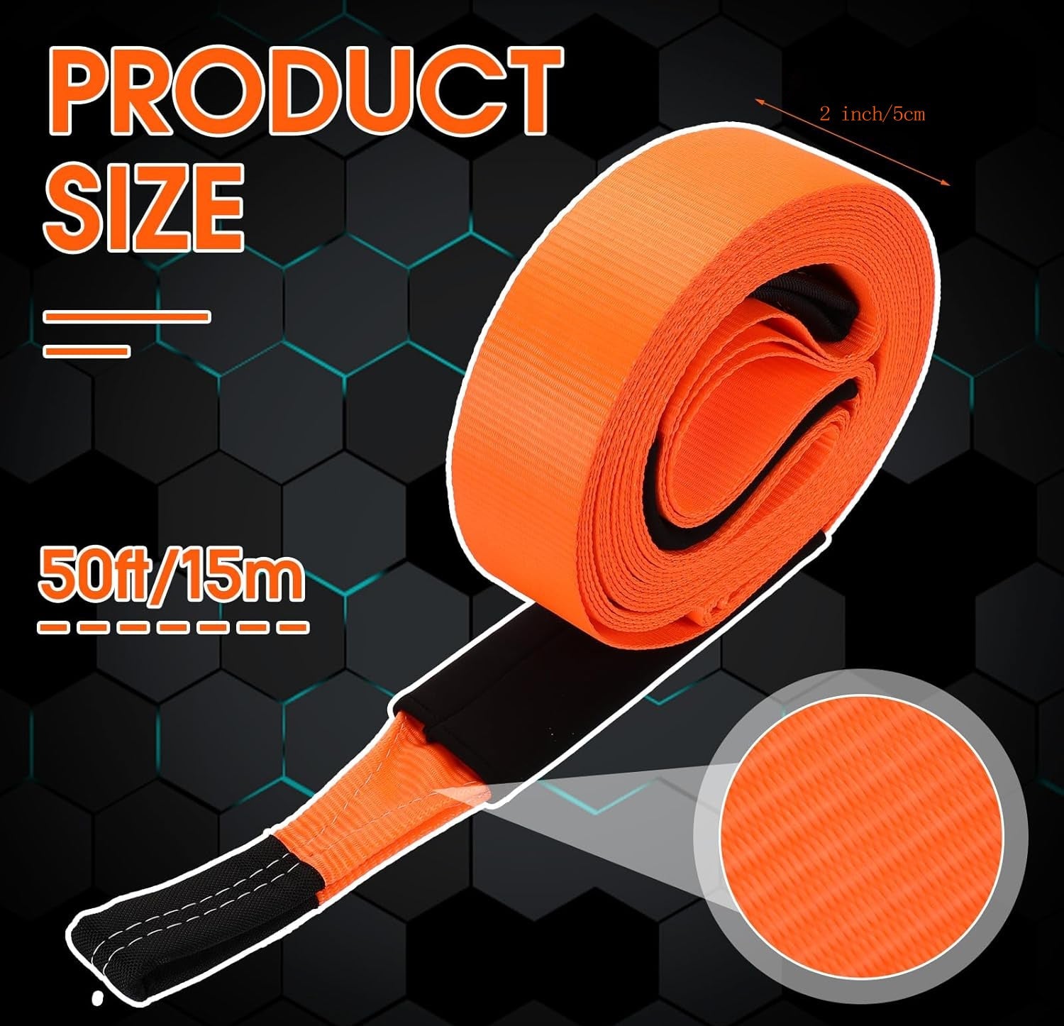 BowLift | 2" x 50 ft Recovery Tow Strap 20, 000 lbs Road Straps with Reinforced Loops and Protective Sleeves