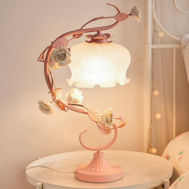 Rose TaBowlifte Lamp Glass Flower Design Bedside Light | Bowlift