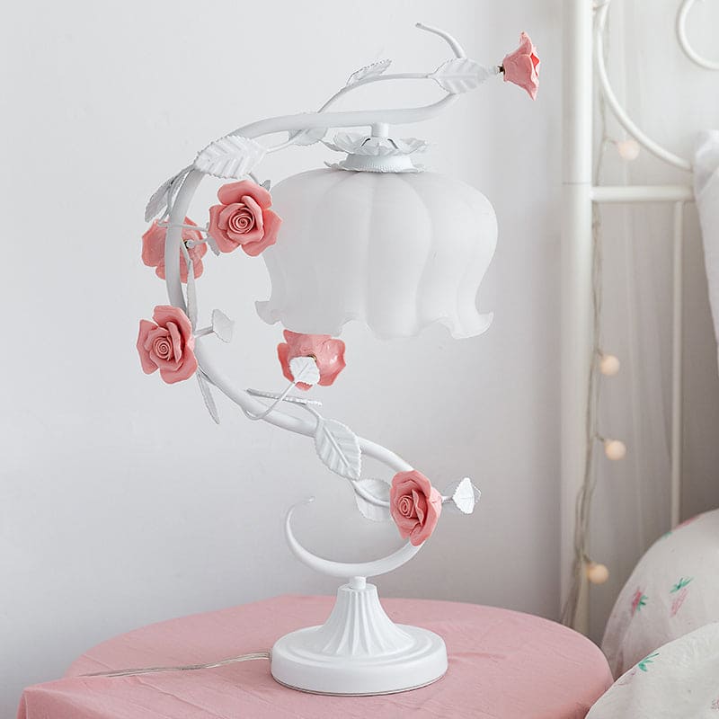 RoseLux - Handmade Ceramic Rose TaBowlifte Lamp | Pastoral Style Ambient Lighting | Bowlift