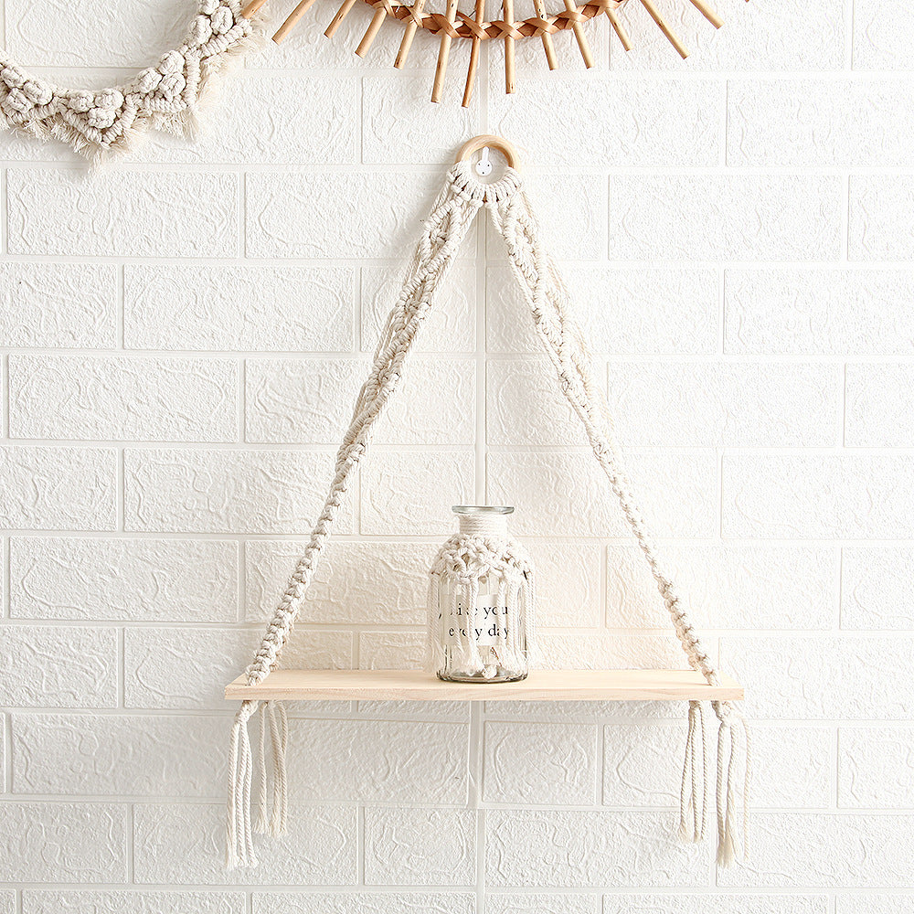Macramé Hanging Shelf with Natural Wooden Plank Bowlift