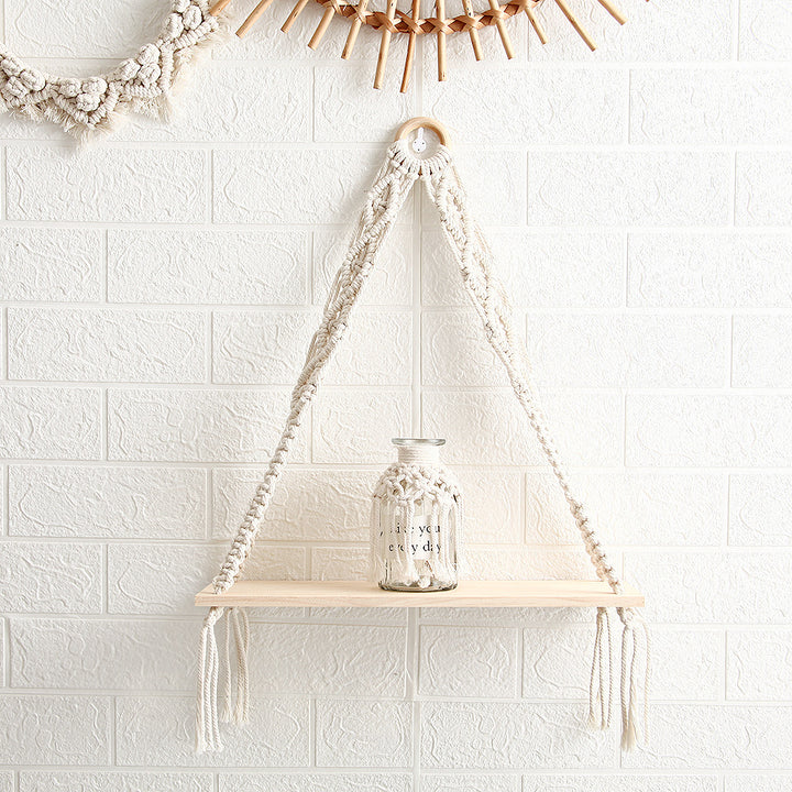 Macramé Hanging Shelf with Natural Wooden Plank Bowlift