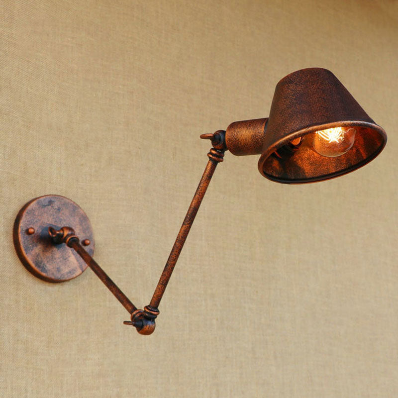 BowLift | 1 Bulb Wall Lighting Vintage Industrial Conical Shade Metal Wall Lamp in Black/Rust for the Study