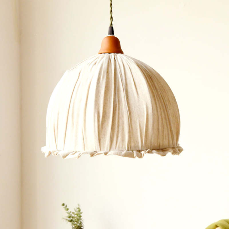 EcoLume - Minimalist Scandinavian LED Pendant Light Beige Fabric Shade, AdjustaBowlifte for Living Room and Dining Room | Bowlift
