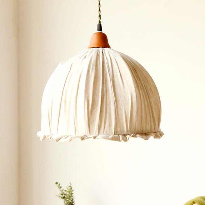 EcoLume - Minimalist Scandinavian LED Pendant Light Beige Fabric Shade, AdjustaBowlifte for Living Room and Dining Room | Bowlift