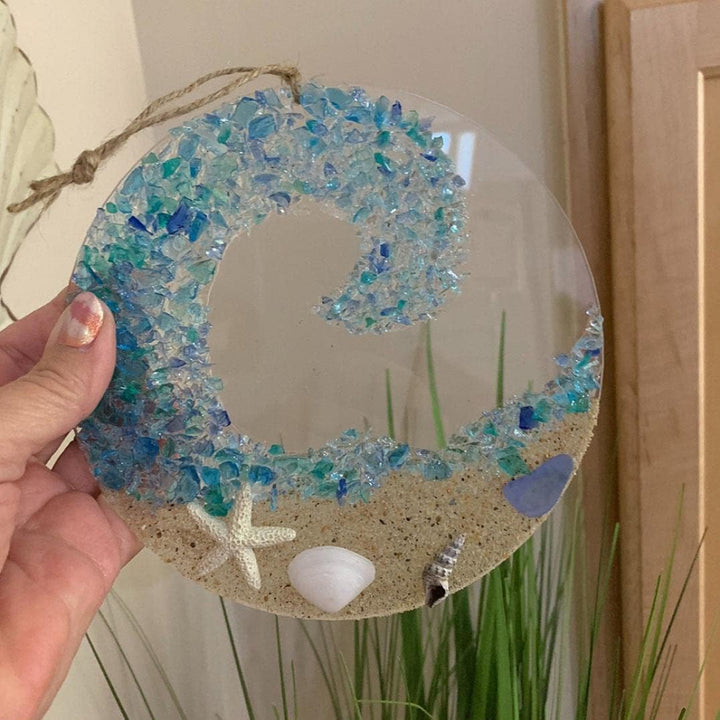 BowLift | Ocean glass sun catcher - Ocean-breaking wave beach ornament