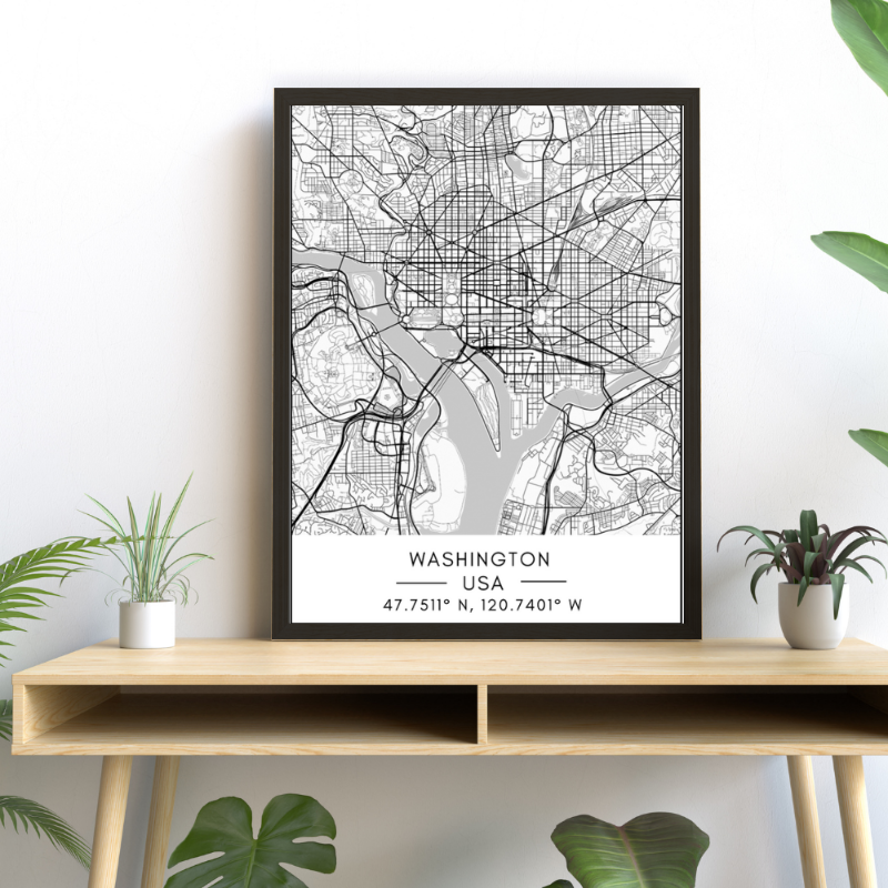Washington City Map - Canvas Wall Art Painting | Bowlift