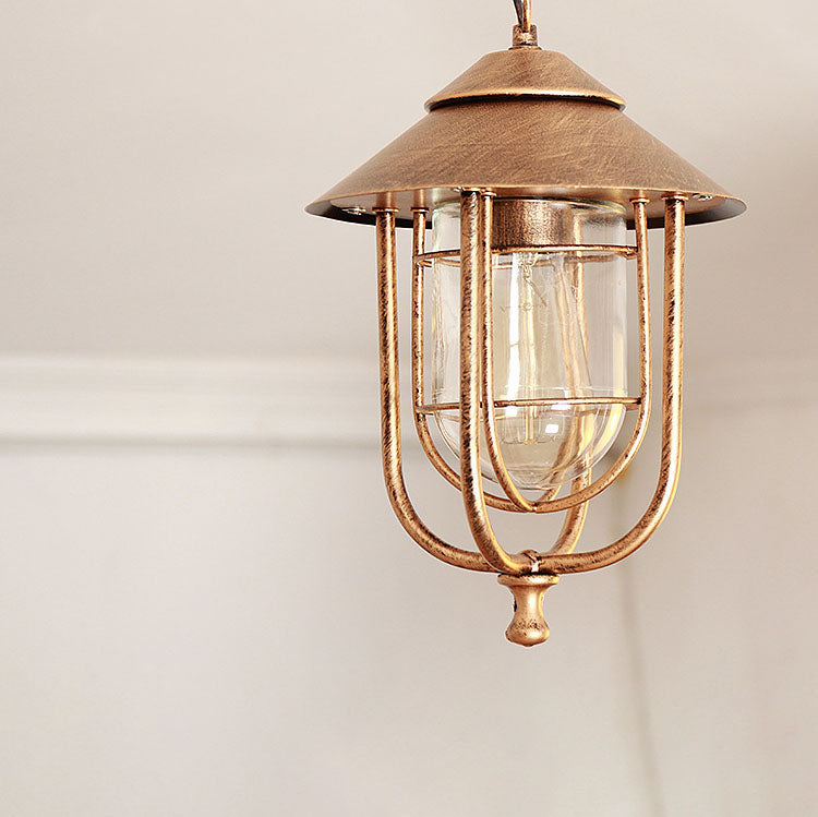 Industrial Vintage Aluminum Cage Glass 1-Light Outdoor Waterproof Pendant Light | Bowlift