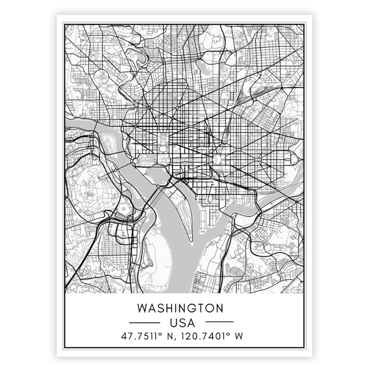 Washington City Map - Canvas Wall Art Painting | Bowlift