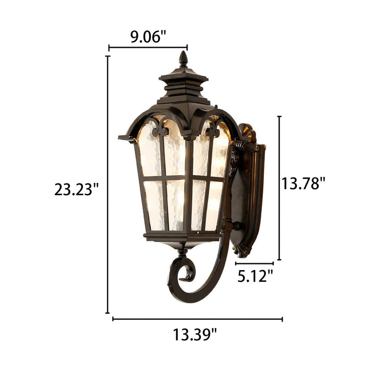 European Retro Glass Aluminum Lantern Outdoor Waterproof 1-Light Wall Sconce Lamp | Bowlift