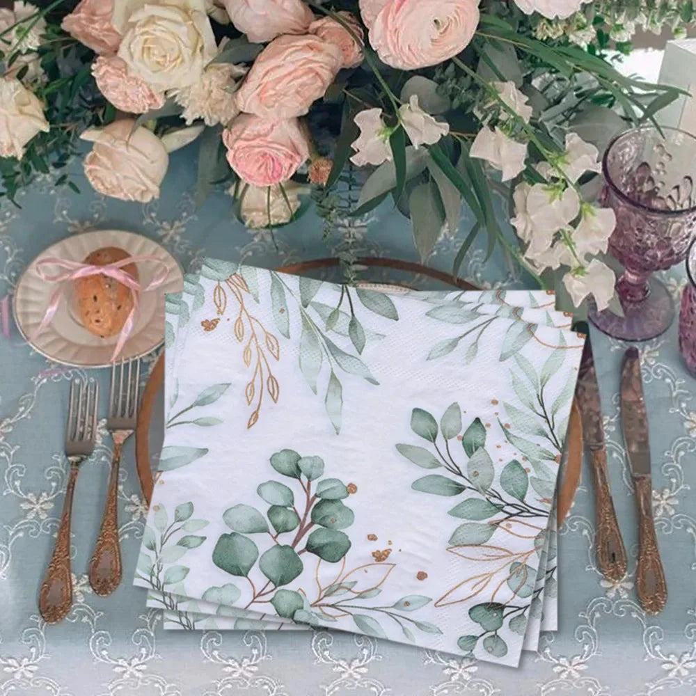 20pcs Green Plant Printed Napkin Papers Mouth Wiping Cloth Paper Towel | Bowlift