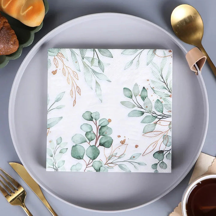 20pcs Green Plant Printed Napkin Papers Mouth Wiping Cloth Paper Towel | Bowlift