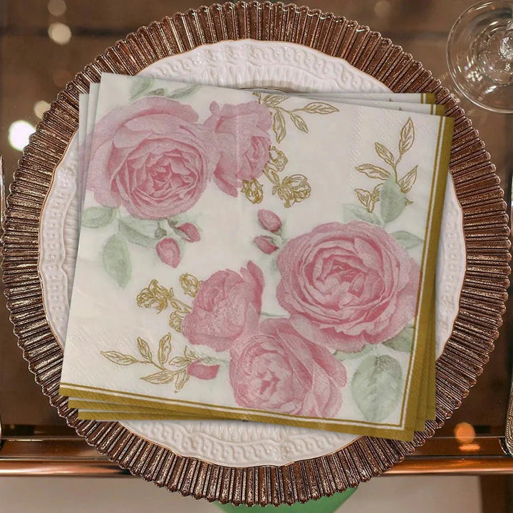 20pcs Napkins Paper Pastoral Style Bee Napkins Retro Rose Print Napkin | Bowlift