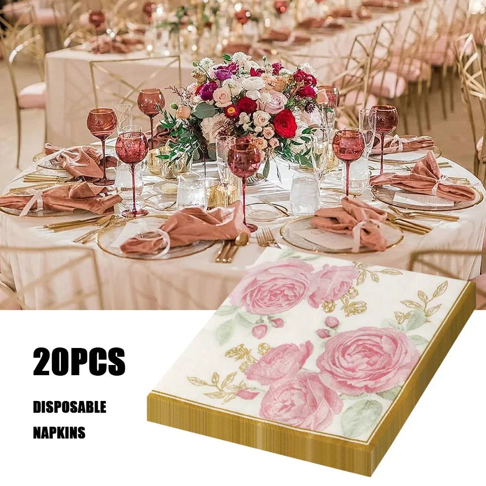 20pcs Napkins Paper Pastoral Style Bee Napkins Retro Rose Print Napkin | Bowlift