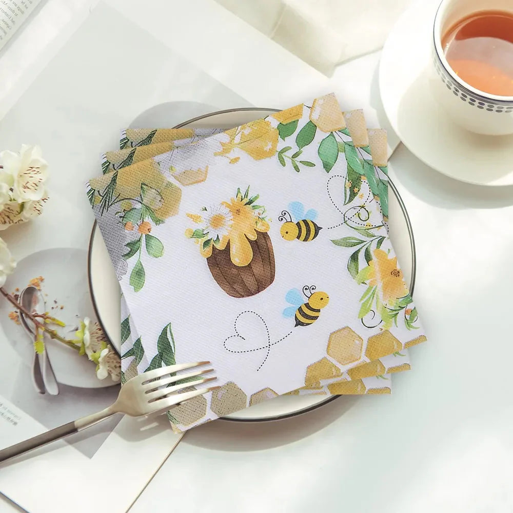 20pcs Napkins Paper Pastoral Style Bee Napkins Retro Rose Print Napkin | Bowlift