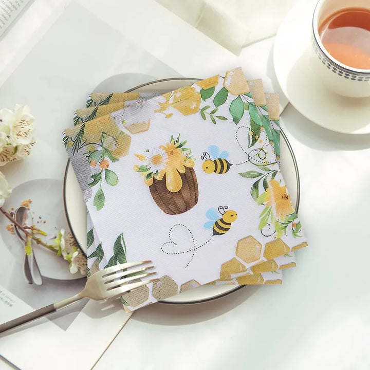 20pcs Napkins Paper Pastoral Style Bee Napkins Retro Rose Print Napkin | Bowlift