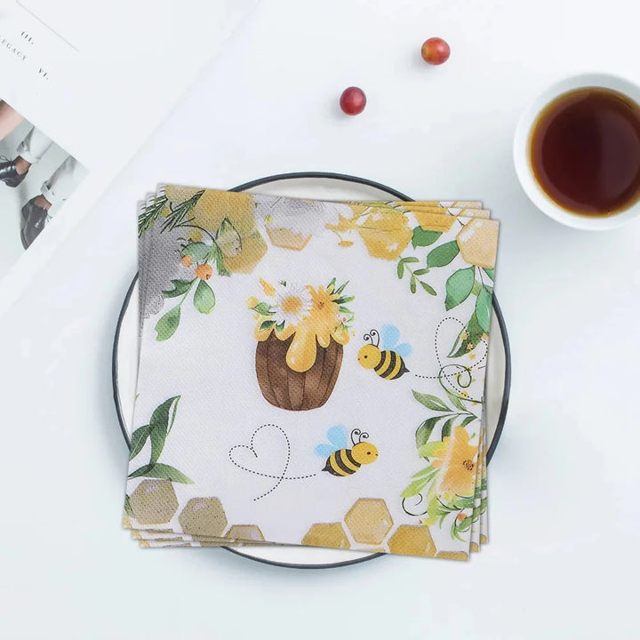 20pcs Napkins Paper Pastoral Style Bee Napkins Retro Rose Print Napkin | Bowlift