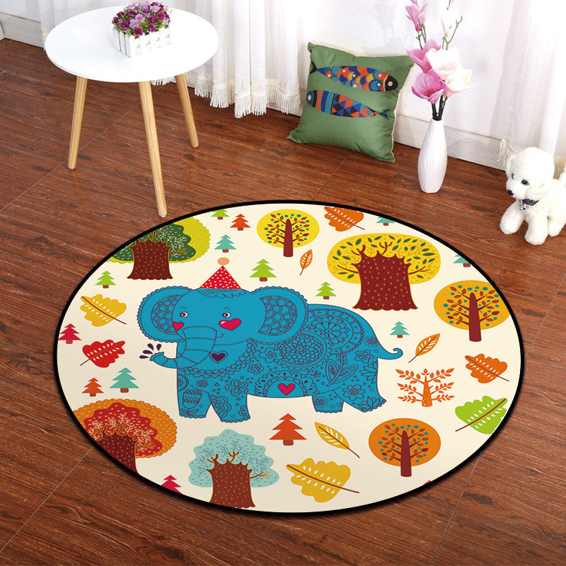 BowLift | Colorful Animal Painting Print Rug Multi-Colored Cartoon Rug Synthetic Washable Non-Slip Stain-Resistant Rug for Nursery