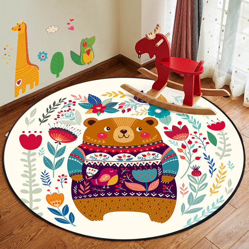 BowLift | Leather and Play Cartoon Rug Multi Color Animal Pattern Rug Pet Friendly Anti-Slip Back Washable Rug for Children