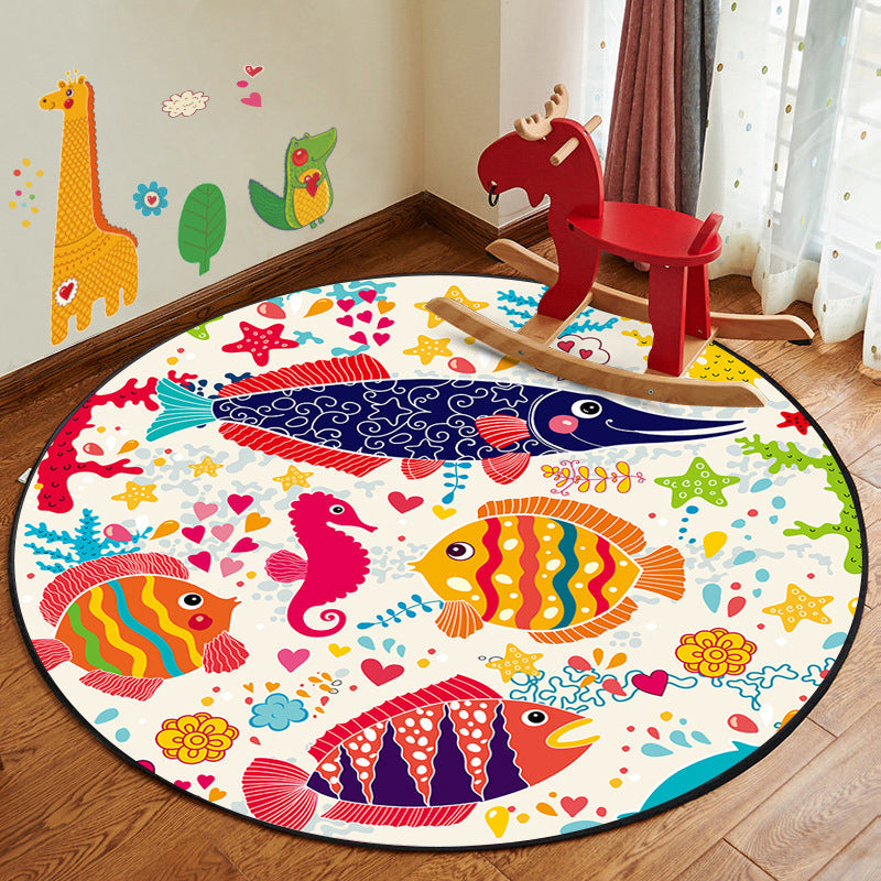 BowLift | Leather and Play Cartoon Rug Multi Color Animal Pattern Rug Pet Friendly Anti-Slip Back Washable Rug for Children