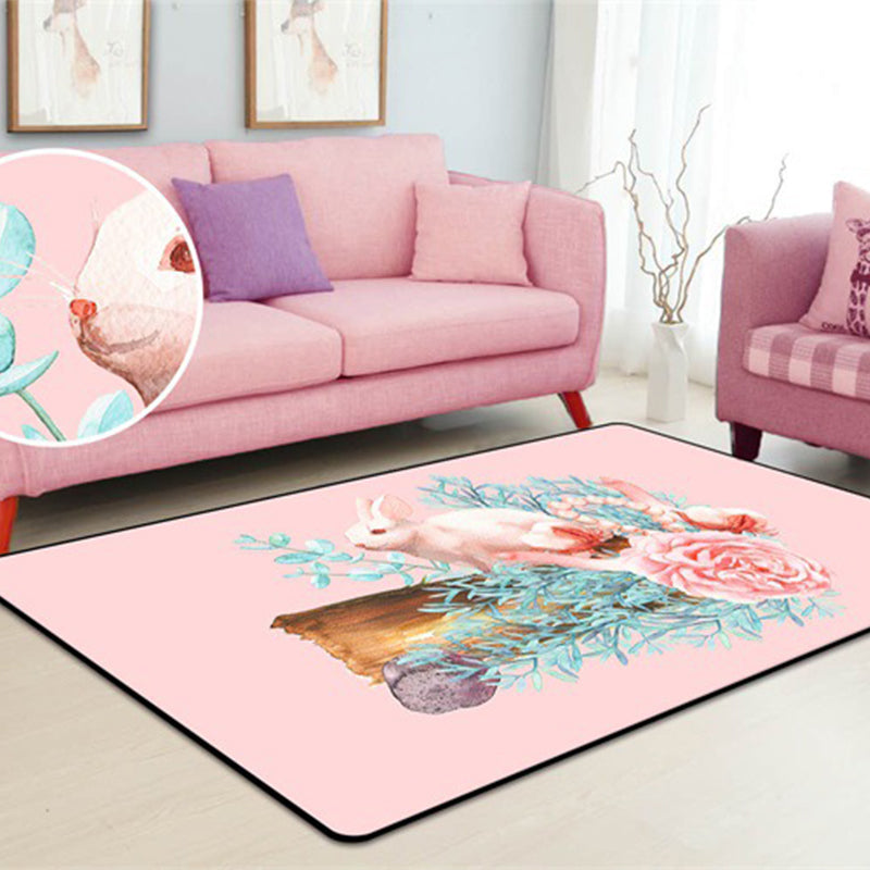 BowLift | Kawaii Kids Art Rug Multicolored Animal Print Rug Pet-Friendly Stain-Resistant Non-Slip Rug for Home Decor