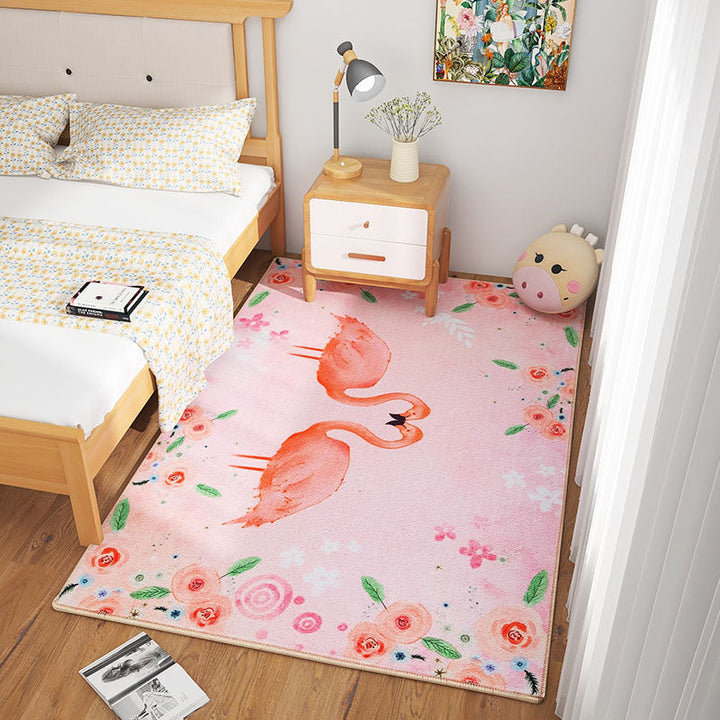BowLift | Scandinavian Girls Bedroom Carpet Multi-Color Botanical Rug Synthetic Machine Washable Stain-Resistant Non-Slip Back Rug