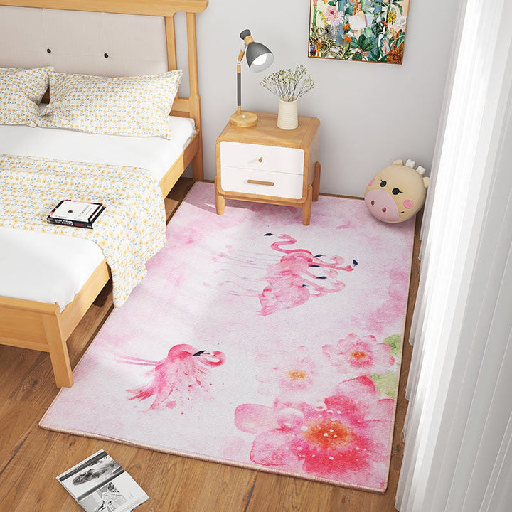 BowLift | Scandinavian Girls Bedroom Carpet Multi-Color Botanical Rug Synthetic Machine Washable Stain-Resistant Non-Slip Back Rug