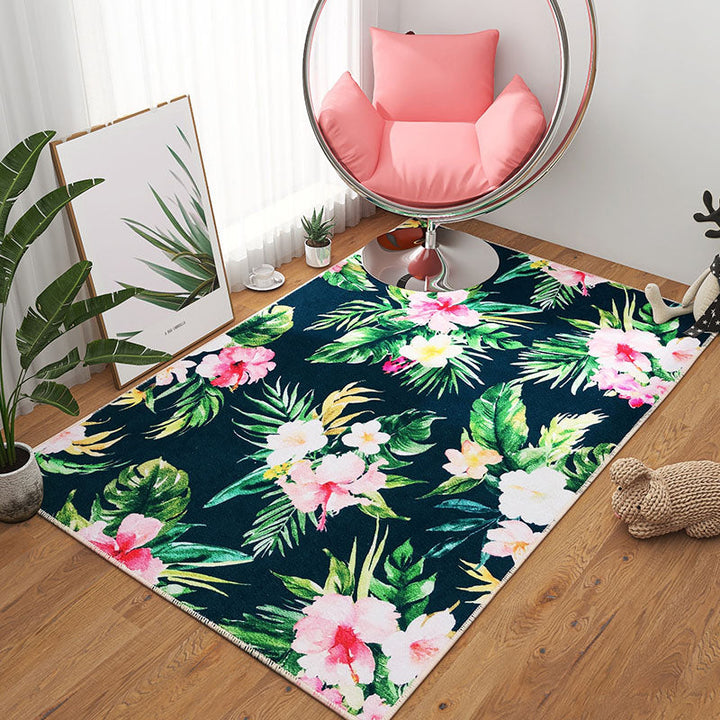 BowLift | Scandinavian Girls Bedroom Carpet Multi-Color Botanical Rug Synthetic Machine Washable Stain-Resistant Non-Slip Back Rug