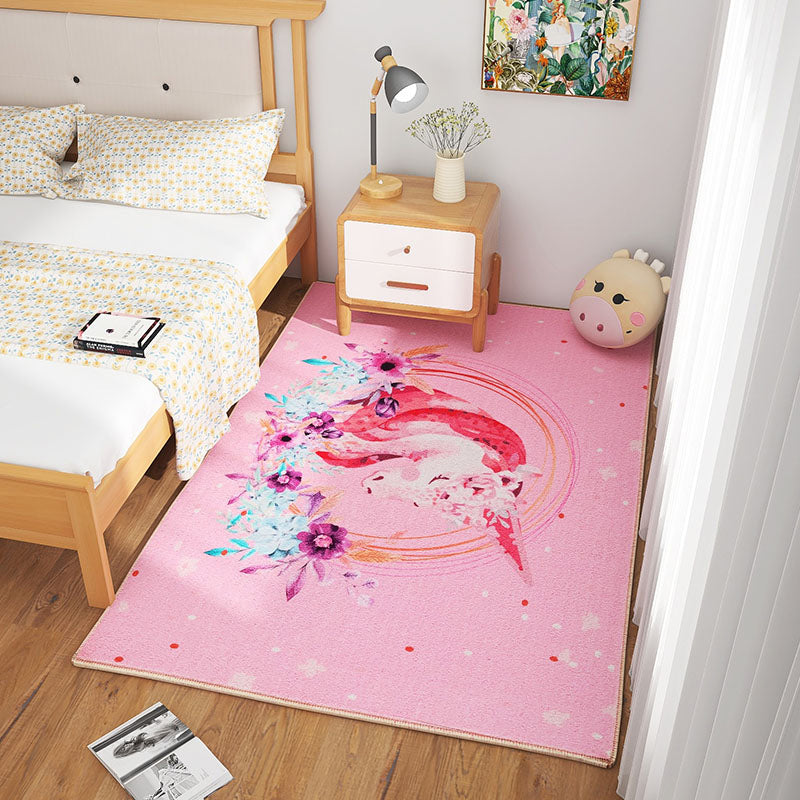 BowLift | Scandinavian Girls Bedroom Carpet Multi-Color Botanical Rug Synthetic Machine Washable Stain-Resistant Non-Slip Back Rug