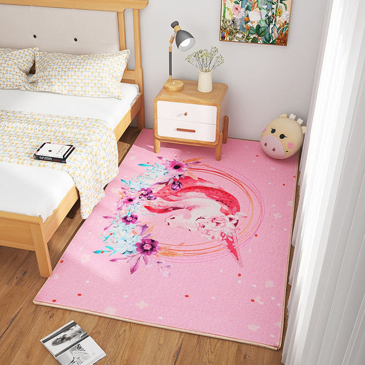 BowLift | Scandinavian Girls Bedroom Carpet Multi-Color Botanical Rug Synthetic Machine Washable Stain-Resistant Non-Slip Back Rug
