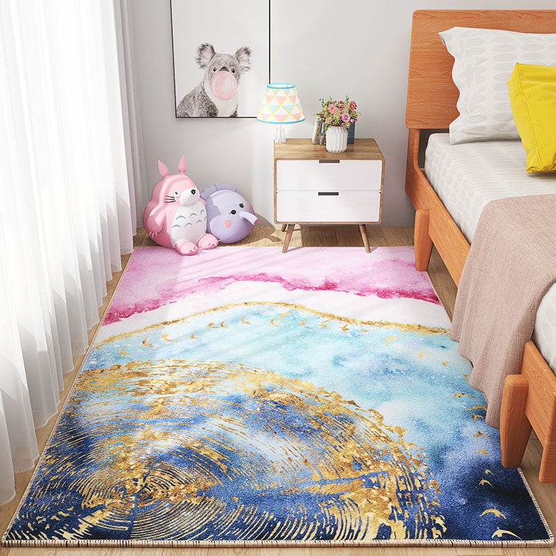 BowLift | Scandinavian Girls Bedroom Carpet Multi-Color Botanical Rug Synthetic Machine Washable Stain-Resistant Non-Slip Back Rug