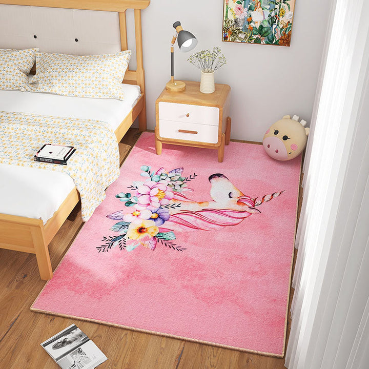 BowLift | Scandinavian Girls Bedroom Carpet Multi-Color Botanical Rug Synthetic Machine Washable Stain-Resistant Non-Slip Back Rug