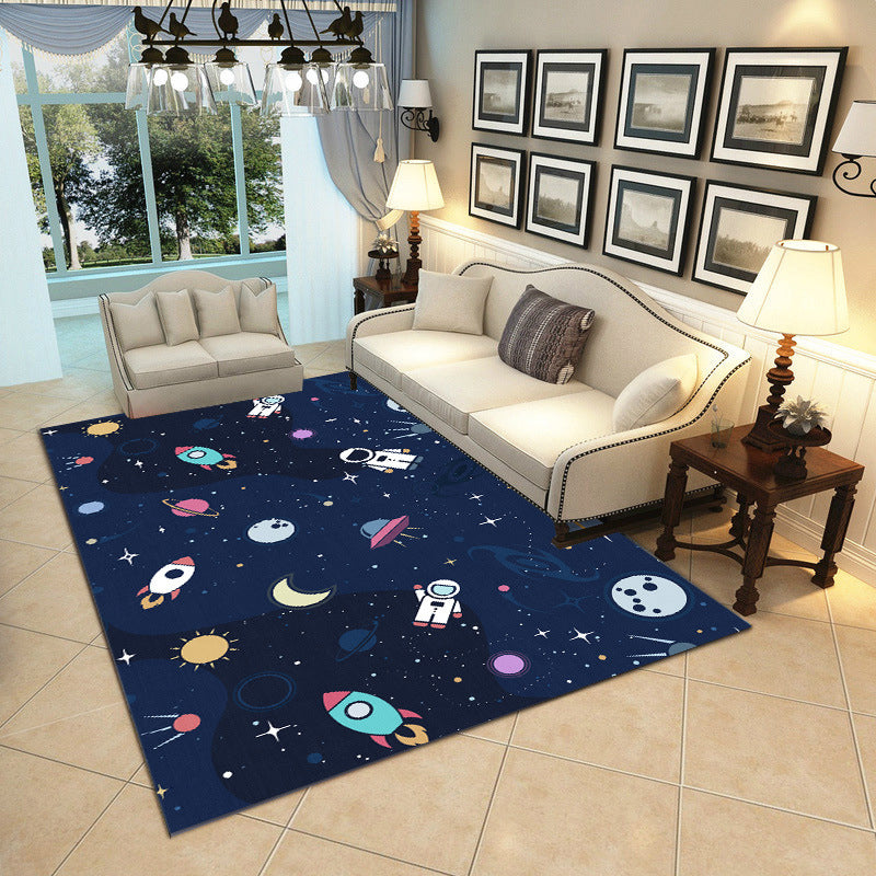 BowLift | Cartoon Boys Bedroom Rug Multicolored Spaceship Pattern Rug Polyester Stain Resistant Non-Slip Back Pet Friendly Rug