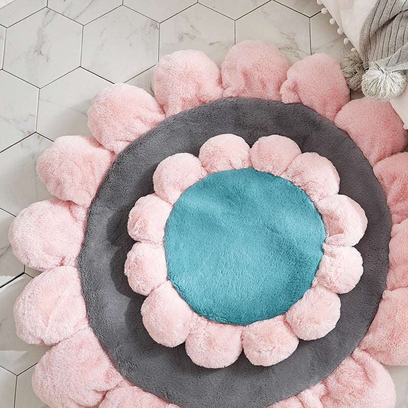 BowLift | Sunflower Shaped Solid Carpet Multicolored Kids Carpet Polypropylene Pet Friendly Non-Slip Back Stain Resistant Carpet for Baby Girl Room