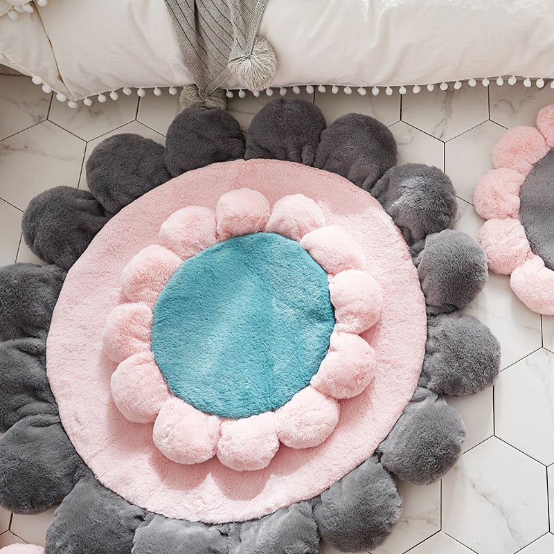 BowLift | Sunflower Shaped Solid Carpet Multicolored Kids Carpet Polypropylene Pet Friendly Non-Slip Back Stain Resistant Carpet for Baby Girl Room