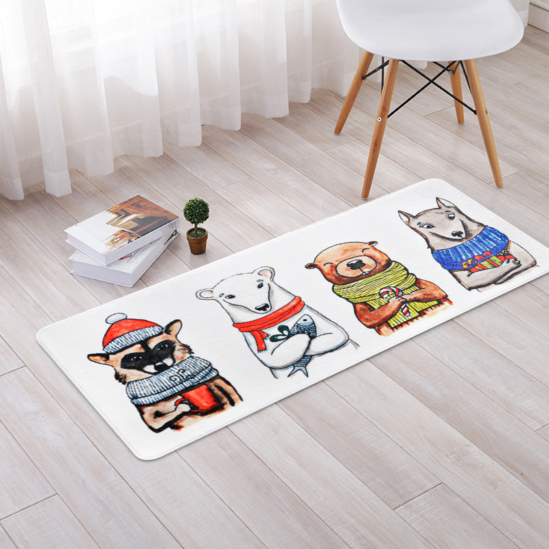 BowLift | Decorative Nordic Area Rug Multi Color Animal With Scarf Sketch Area Rug Pet Friendly Washable Non-Slip Area Rug for Room