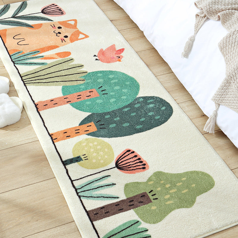 BowLift | Green Children's Carpet Synthetic Cat in the Forest Pattern Carpet Pet Friendly Machine Washable Non-Slip Back Carpet for Bedroom
