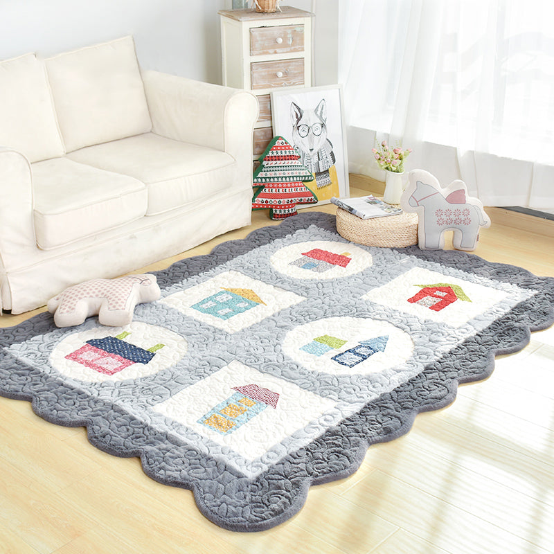 BowLift | Pleated House Sign Carpet Multi-Color Children's Carpet Synthetic Stain Resistant Pet Friendly Non-Slip Rug for Nursery