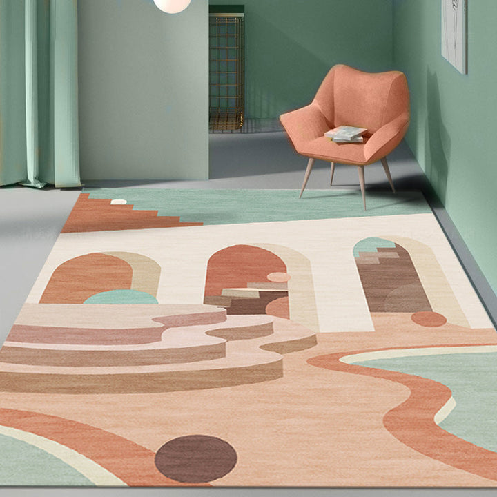 BowLift | Nordic Living Room Rug Morandi Color Castle Interior View Rug Polypropylene Stain Resistant Pet Friendly Non-Slip Backing Rug