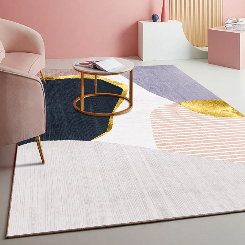 BowLift | Multicolored geometric block rug Polyester Nordic rug machine washable stain resistant non-slip back rug for the living room