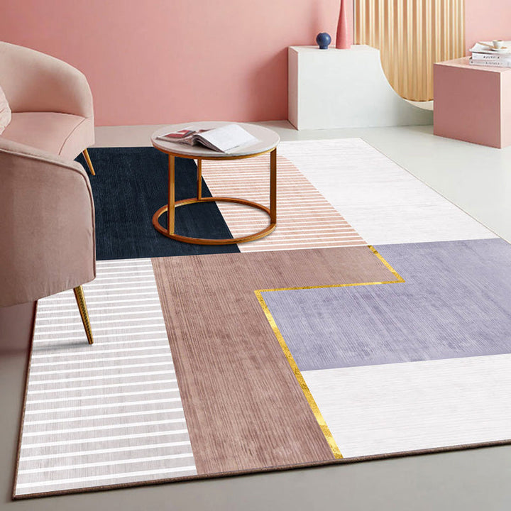 BowLift | Multicolored geometric block rug Polyester Nordic rug machine washable stain resistant non-slip back rug for the living room