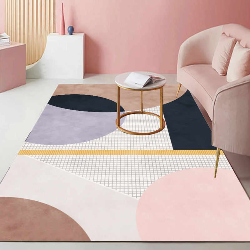 BowLift | Multicolored geometric block rug Polyester Nordic rug machine washable stain resistant non-slip back rug for the living room