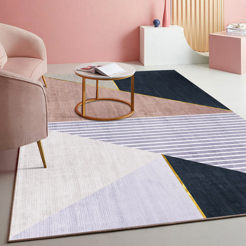 BowLift | Multicolored geometric block rug Polyester Nordic rug machine washable stain resistant non-slip back rug for the living room