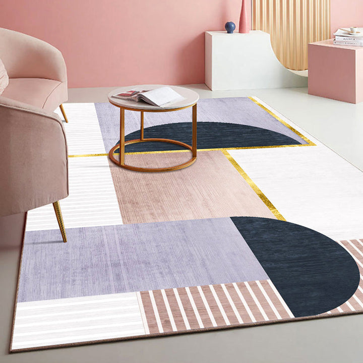 BowLift | Multicolored geometric block rug Polyester Nordic rug machine washable stain resistant non-slip back rug for the living room