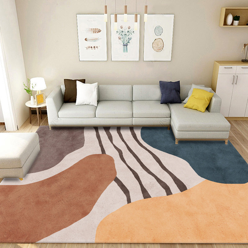 BowLift | Multicolored geometric block rug Polyester Nordic rug machine washable stain resistant non-slip back rug for the living room