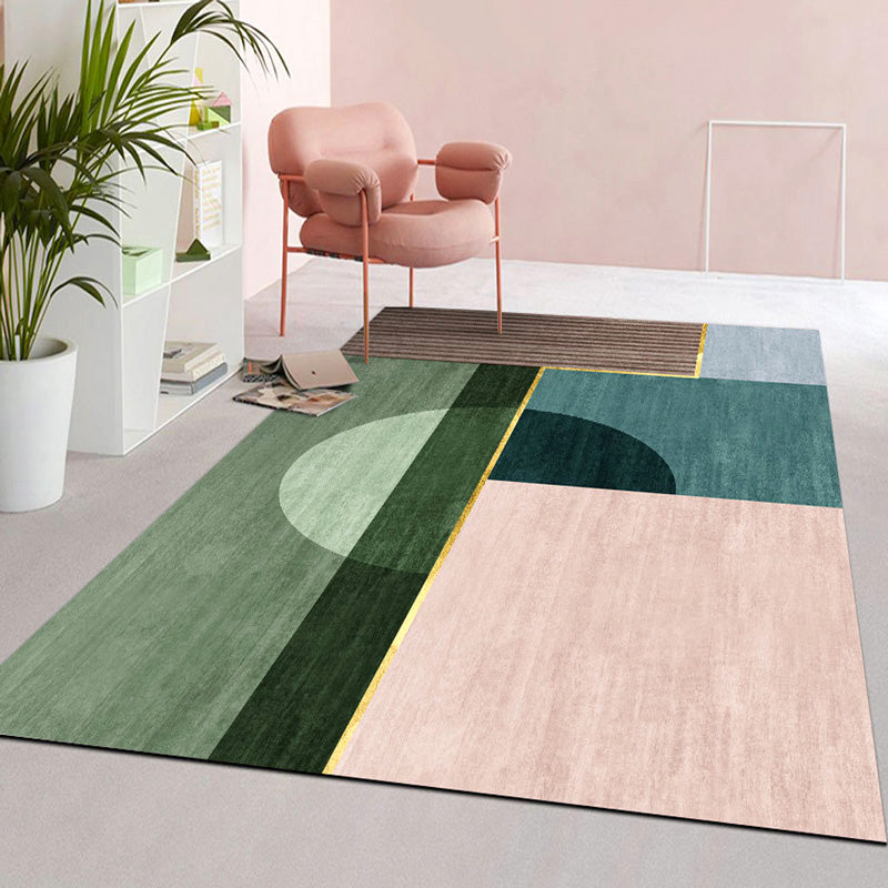 BowLift | Multicolored geometric block rug Polyester Nordic rug machine washable stain resistant non-slip back rug for the living room