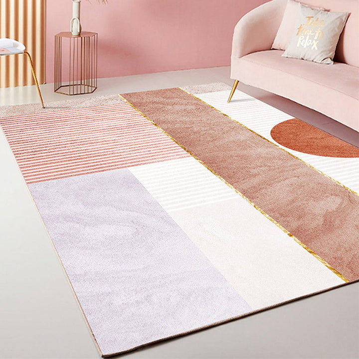 BowLift | Morandi Color Living Room Rug Nordic Color Block with Twisted Line Rug Polypropylene Non-Slip Washable Stain Resistant Rug