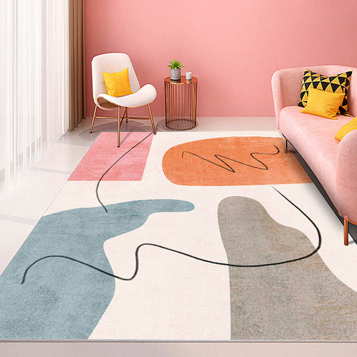 BowLift | Morandi Color Living Room Rug Nordic Color Block with Twisted Line Rug Polypropylene Non-Slip Washable Stain Resistant Rug