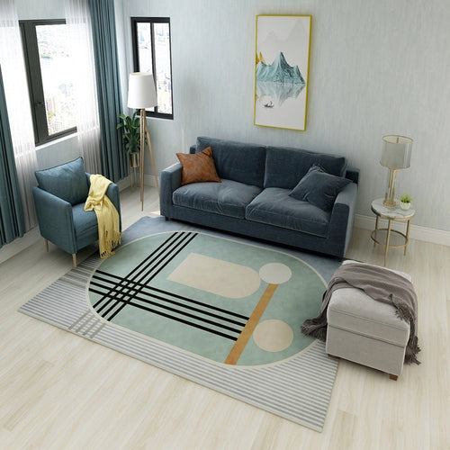 BowLift | Aesthetics Mid-Century Carpet Multicolored Geometric Carpet Stain Resistant Non-Slip Machine Washable Carpet for Living Room