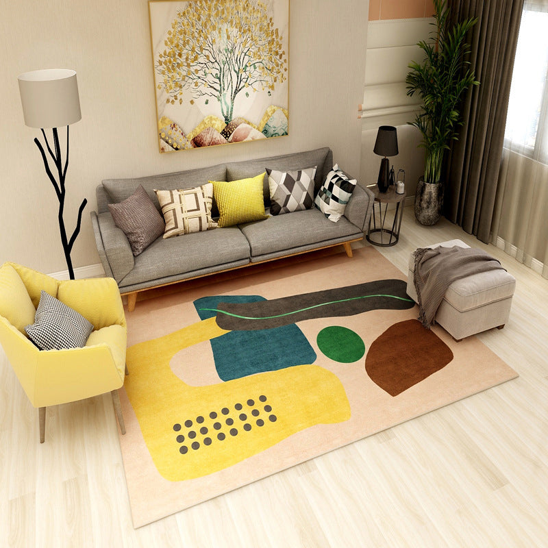 BowLift | Multi colored geometric block rug synthetic Scandinavian rug machine washable pet friendly non-slip rug for living room