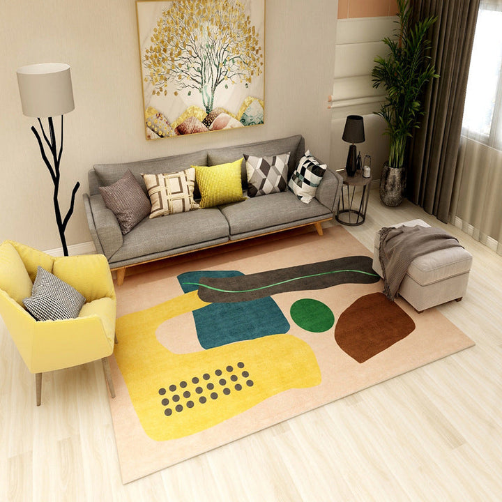 BowLift | Multi colored geometric block rug synthetic Scandinavian rug machine washable pet friendly non-slip rug for living room